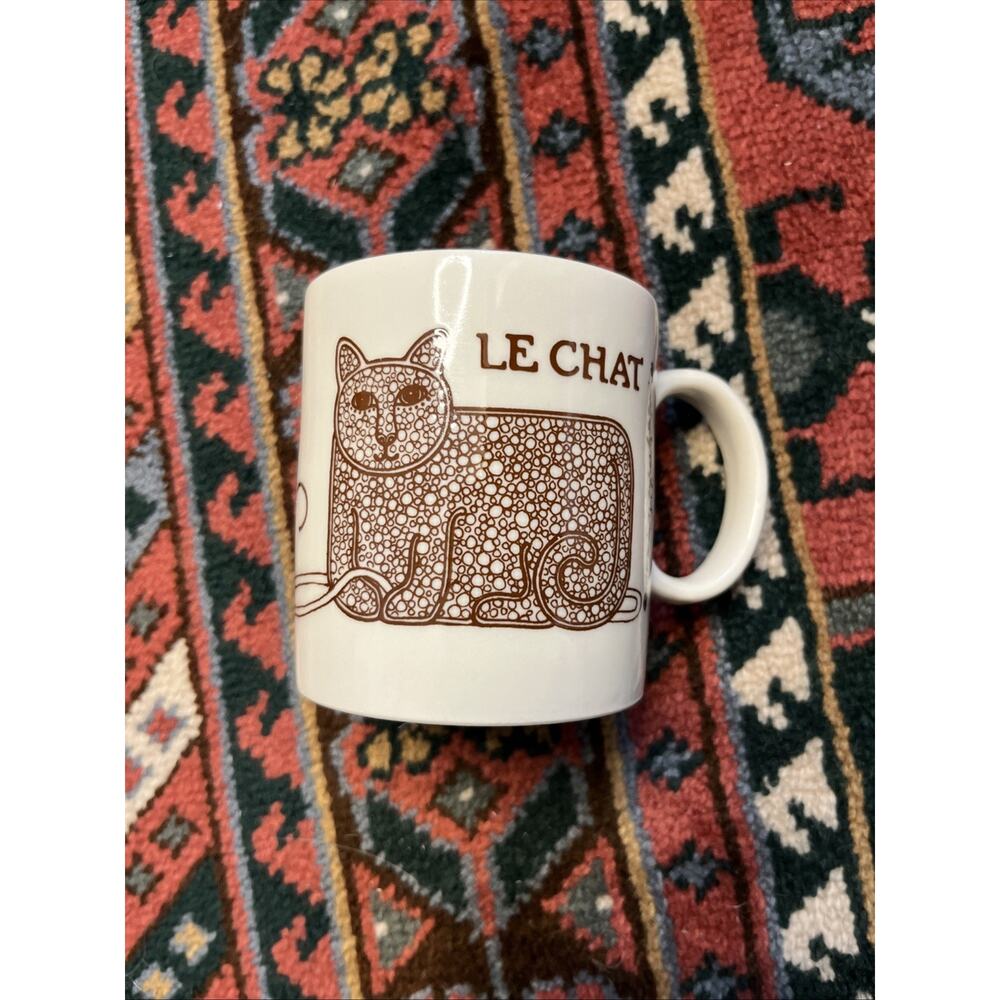 Vintage 1978 Taylor & Ng Le Chat Brown Cat Mouse Yarn Coffee Mug Crazy Cat Lady